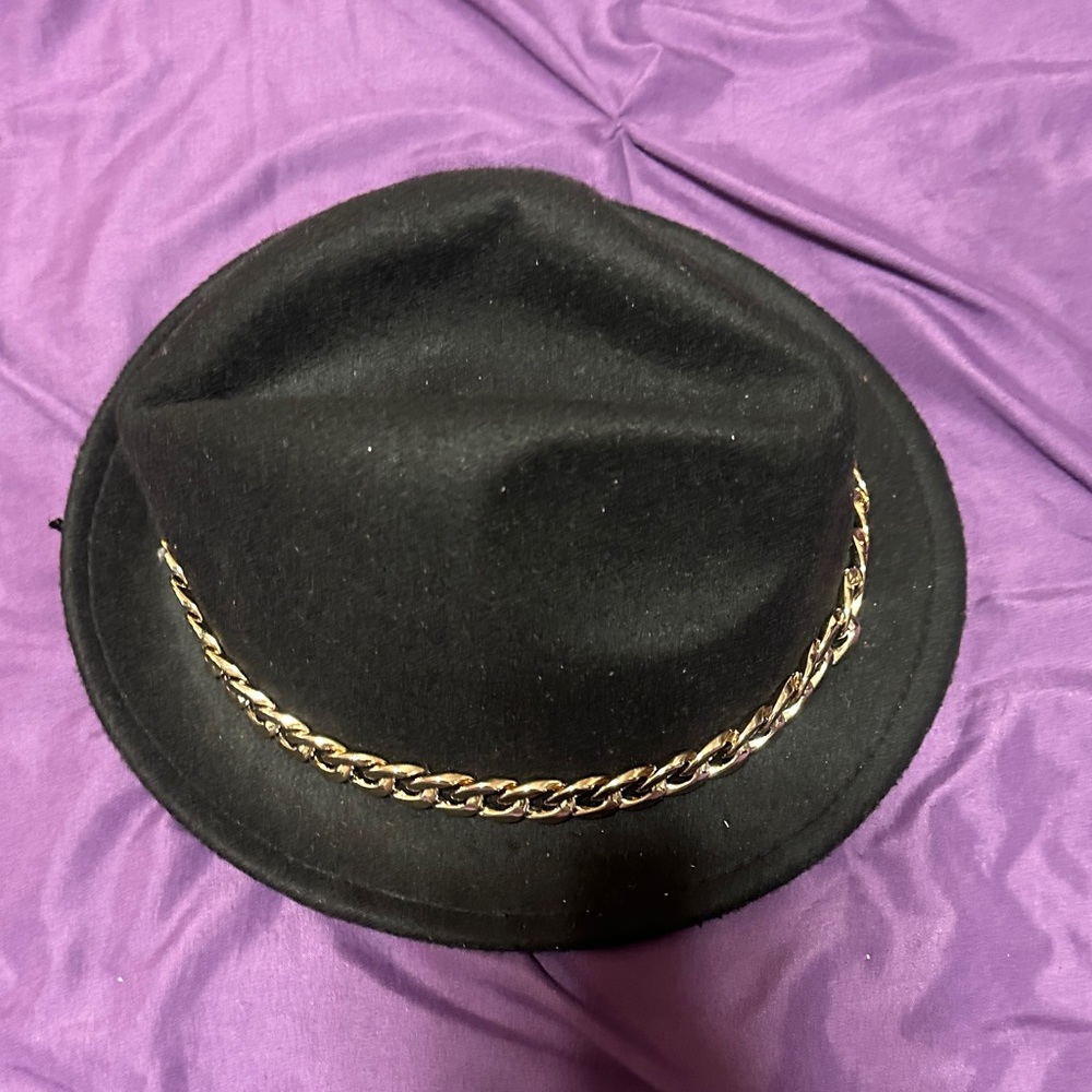 SHEIN Black Hat with Gold Chain Detail